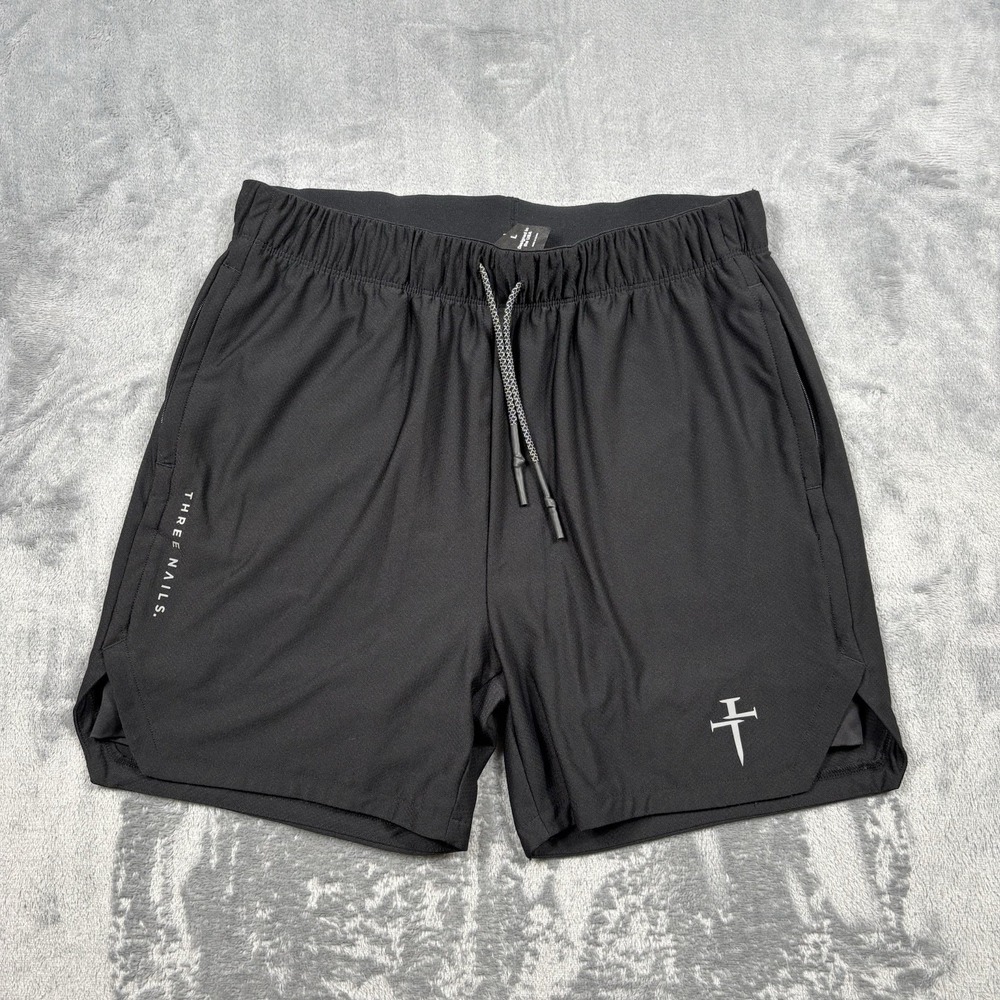 Three Nails Men's Shorts Lined Athletic Gym Running Shorts Black Size Large